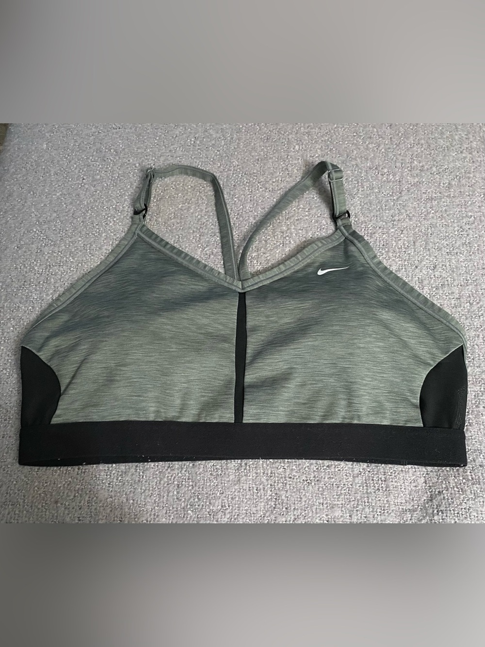 Nike Olive Green and Black Seam-Front Light Support Sports Bra